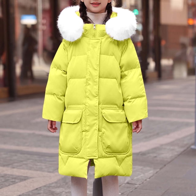 Parkas de manga larga para niños, de invierno, de color liso, gruesas, rellenas de plumón, resistentes al viento y cálidas, con capucha, chaqueta de longitud media, con cuello grande, para niñas, part
