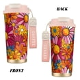 thumbnail image 2 of Stainless Steel Coffee Cup 7.7×2.6×3.5in Tapered Design Nylon Woven Wrist Strap Portable Durable Cup Bottom With Non-Slip Sticker Colorful Floral Pattern Groovy Flowers (3), 2 of 8
