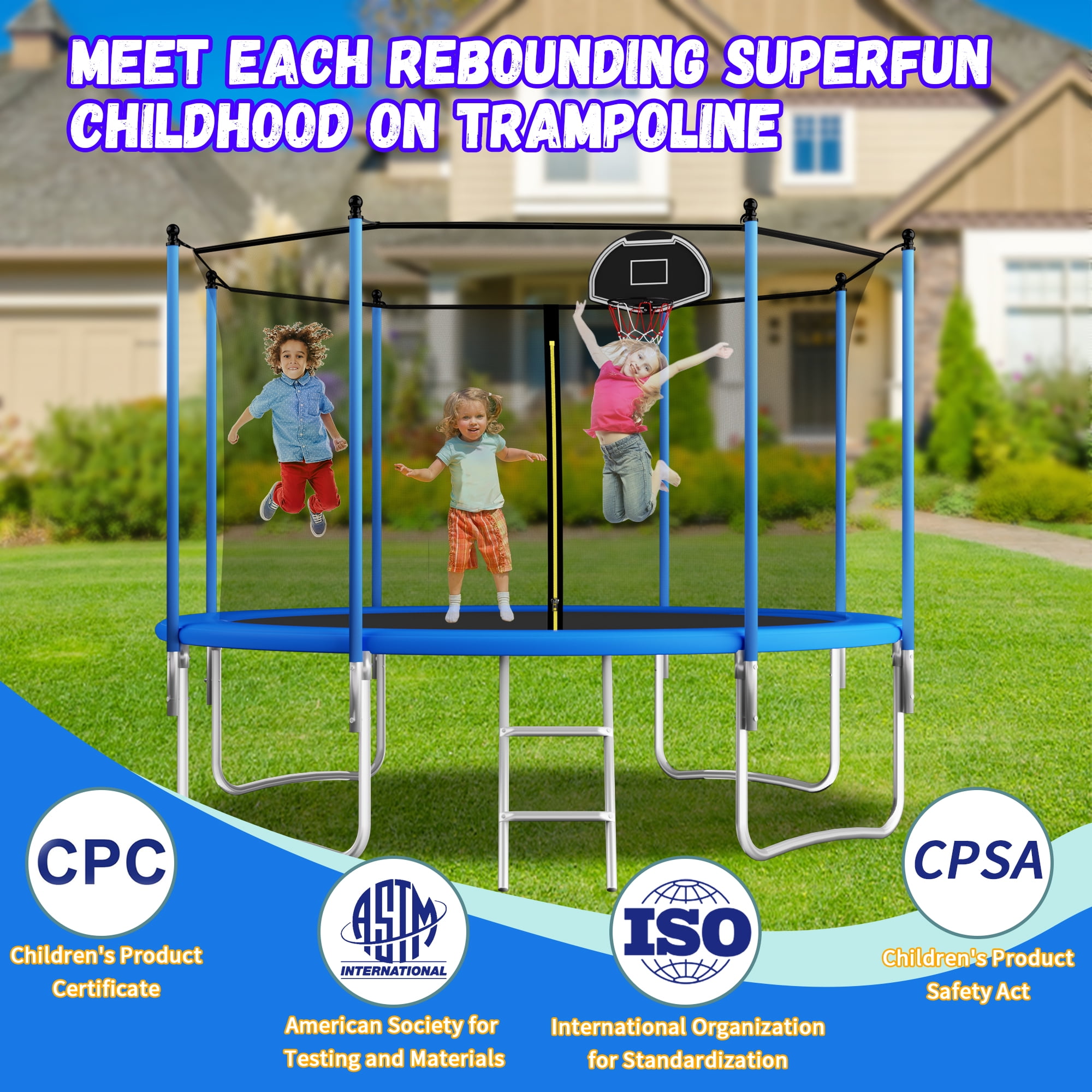 Shengchao Trade 650LBS 10FT Trampoline for Adults and Kids,Trampoline with Enclosure,Recreational Trampoline with Ladder, Heavy Duty Trampoline Capacity for 2-4 Kids