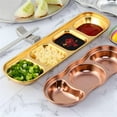 thumbnail image 4 of 4-Compartment Stainless Steel Dipping Sauce Dish, Set of 4. Suitable for serving sauce, vinegar, soy, BBQ, hotpot, snacks, and more at parties or dinners. Dishwasher safe, silver in color., 4 of 7