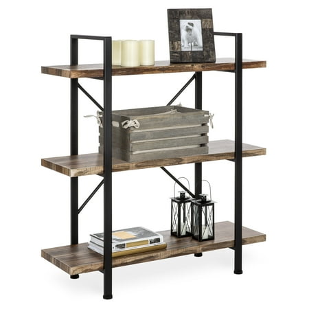 Best Choice Products 3-Tier Industrial Bookcase, Open Wood Shelves with Metal Frame, Home and Office Storage Display Furniture,