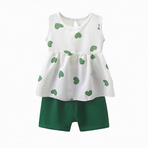 OYXSER Toddler Girl Clothes Floral Outfit Girls Clothing Cute Girl Clothes Set Sleeveless Tank Top and Shorts 2-piece Set, Green 6-12M