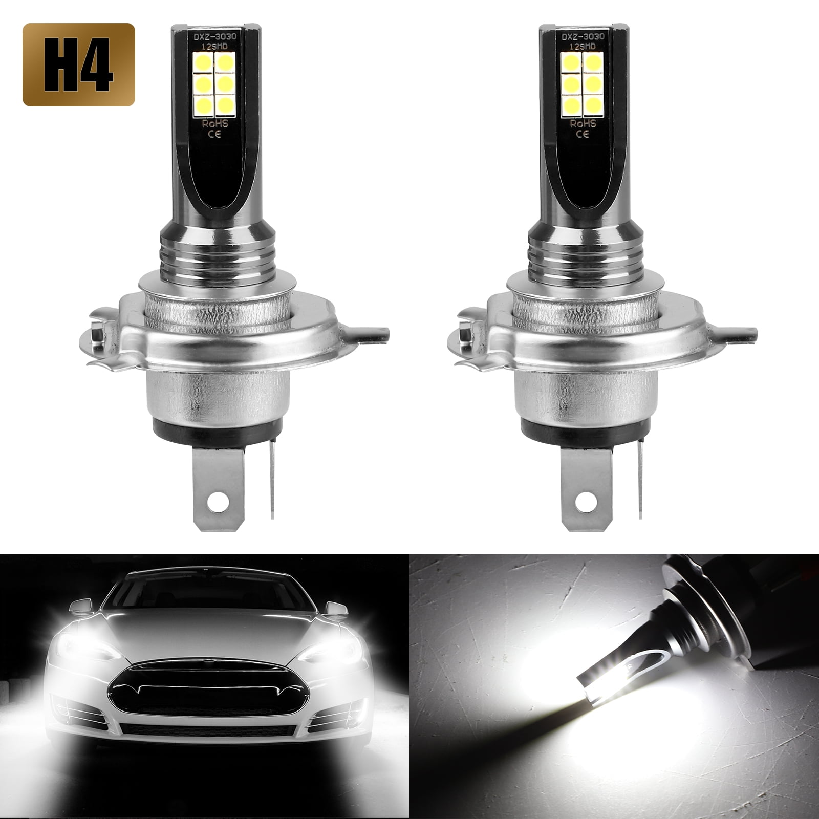 H4 9003 COB LED Headlight Bulbs Kit, TSV 2PCS 6500K White Super Bright