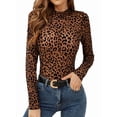 thumbnail image 3 of Womens Mesh Long Sleeve Tops Mock Neck Going Out See Through Shirts Sheer Blouses Clubwear Dark Brown L, 3 of 10