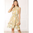 thumbnail image 4 of Mini Vestido Floral De Gasa Con Volantes En Niveles Cintura Fruncida A-Línea Para Mujeres Blanco XS, 4 of 6
