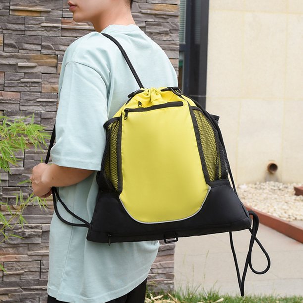 Bolsos De Hombro Para Balones De Fútbol Bolsa de baloncesto de malla con cordón extraíble para equipo de entrenamiento (amarillo)