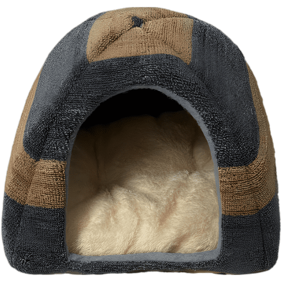 Plush Striped Cat House, Enclosed Mongolian Yurt Cat Cave with Thickened Warm Inner Cushion, Anti-Deformation Kitten Bed, 15 x 15 x 12.6 in for Indoor Cats & Small Pets Under 8 lbs