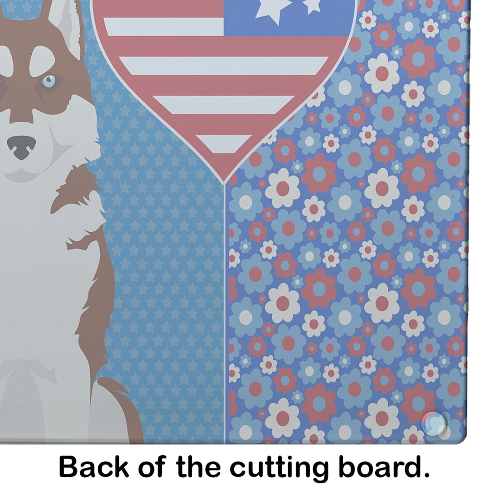 Red Siberian Husky Glass Cutting Board Large 12 in x 15 in