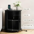 thumbnail image 6 of Round End Table with Charging Station, Mid Century Bedside Table with Sliding Door & 2 Tier Storage, Modern Nightstand for Living Room, Bedroom, Entryway, Black(1-Pack), 6 of 7