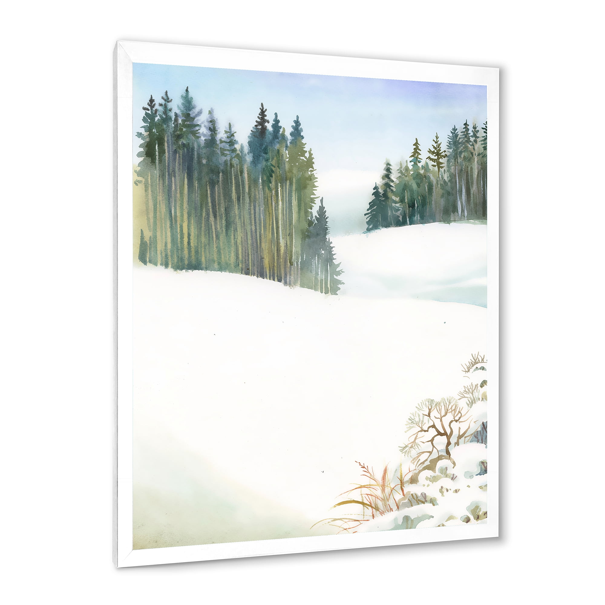 Designart 'Pine Forest In Snowy Winter Mountains' Traditional Framed Art Print