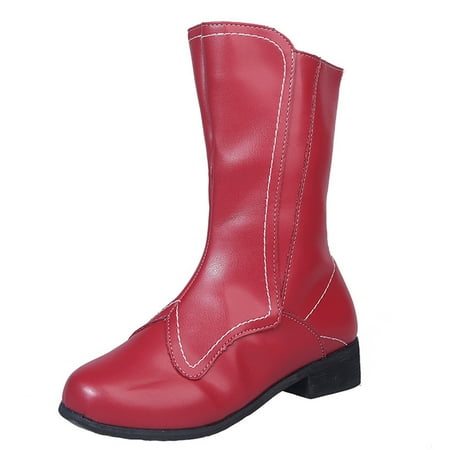 

TAIAOJING Women s Boots Ladies Squared Heels Zip Up Round Toe Combat Boots For Winter Warm Shoes