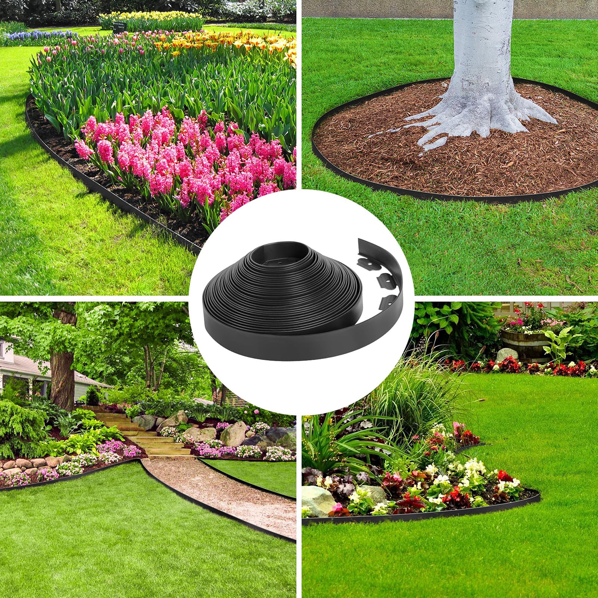 Loaddvni Garden Landscape Edging Kit, 40-Foot Long, 2-Inch Tall with 80 Anchoring Spikes, No Dig Lawn Border Design for Garden Flower Beds Lawn Yard Paver Pathway (Black)