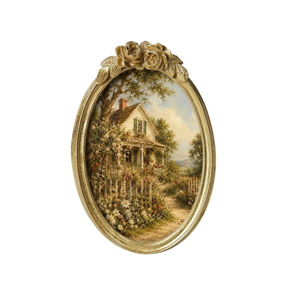 Vintage Oval Picture Frame, Fits 4x6 Photos, Antique Photo Frame with Glass Front, Tabletop or Wall Display, Elegant Home Decor Gift, Golden Rose