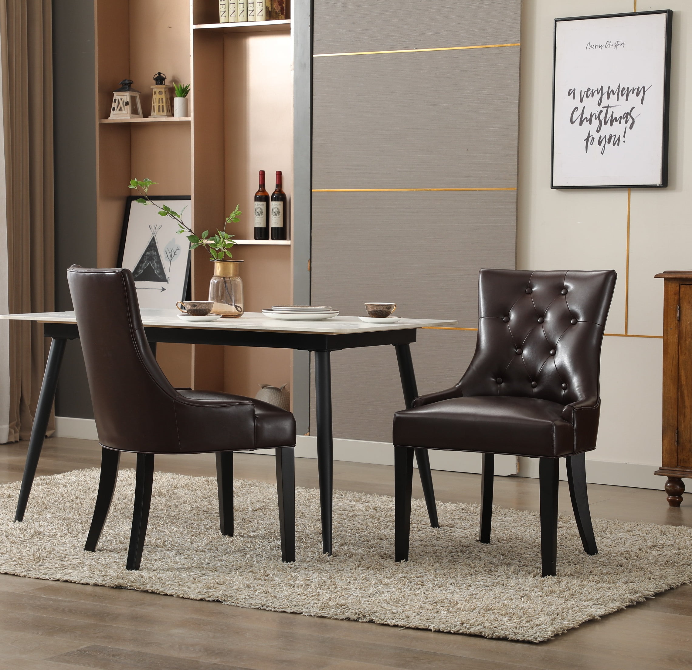 Bornmio Dark Brown Bounded leather Dinng Chair Living Room Chair (2 pcs