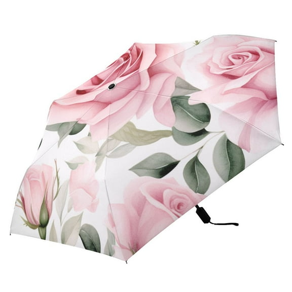 Roses Flowers Compact Folding Umbrella for Rain Windproof Travel Umbrella UPF 50  Lightweight Packable Arc Size
