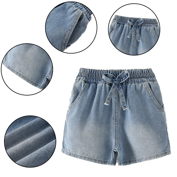 Kkkded Kids Toddler Denim Jean Shorts for Girls Summer Cotton Baby Denim Shorts Elastic Soft Comfort Pants Shortie Shorts for 1-8Years