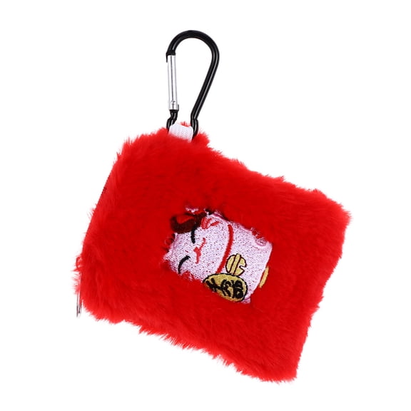 HOOWIFFY Red Plush Phone Bag Adorable Cat Design for Storage with Buckle