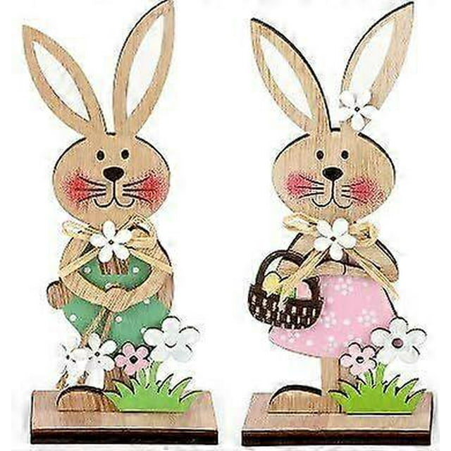 Wooden Easter Bunny, Wooden Easter Decorations, Decorative Easter Bunny, Easter Decorations (A-2 pcs)