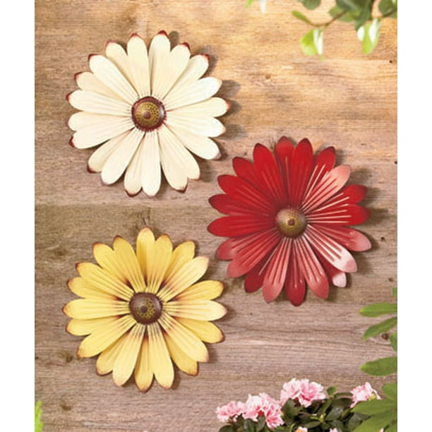 Set Of 3 Cream Red Yellow Metal Flower Wall Art Garden Whimsical Spring Flowerpot Decor Com - Metal Flower Wall Decor Set Set Of 3 Cream Red Yellow Metal Flower Wall Art Garden Whimsical Spring Flowerpot Decor Com - Metal Flower Wall Decor Set