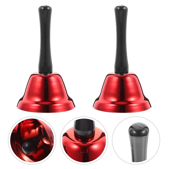 FUTUREORYY Ergonomic Handle Christmas Metal Hand Bells Iron Red for Hotels 2Pcs 5.11X2.95X2.95in