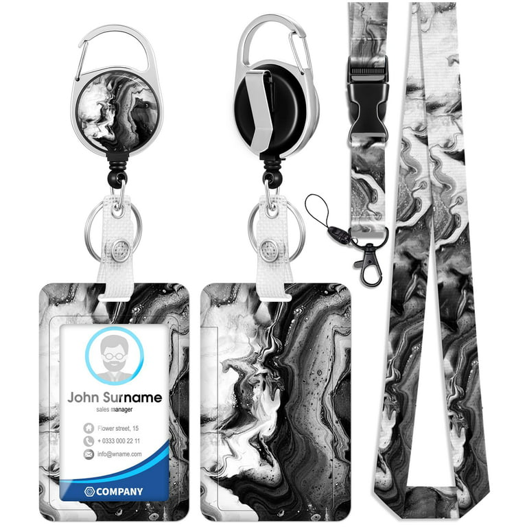 ID Badge Holder with Lanyard and Retractable Badge Reel Clip, Marble Card  Name Tag Lanyard Vertical ID Protector Bage Clips for Women Men Nurse  Nursing Doctor Teacher Student Black White 