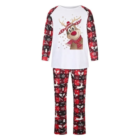 

AnuirheiH Parent-child Pjs Attire Christmas Suits Patchwork Plaid Printed Homewear Round Neck Long Sleeve Pajamas Two-piece Dad Sets Sale Clearance