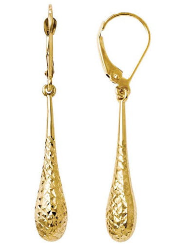 Primal Gold 14 Karat Yellow Gold Diamond-cut Dangle Leverback Earrings ...