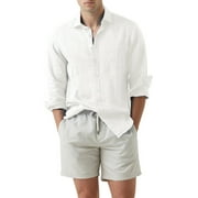 JMIERR Men's Dress Shirts Long Sleeve Button Up Linen Shirts for Men Regular Fit with Pocket