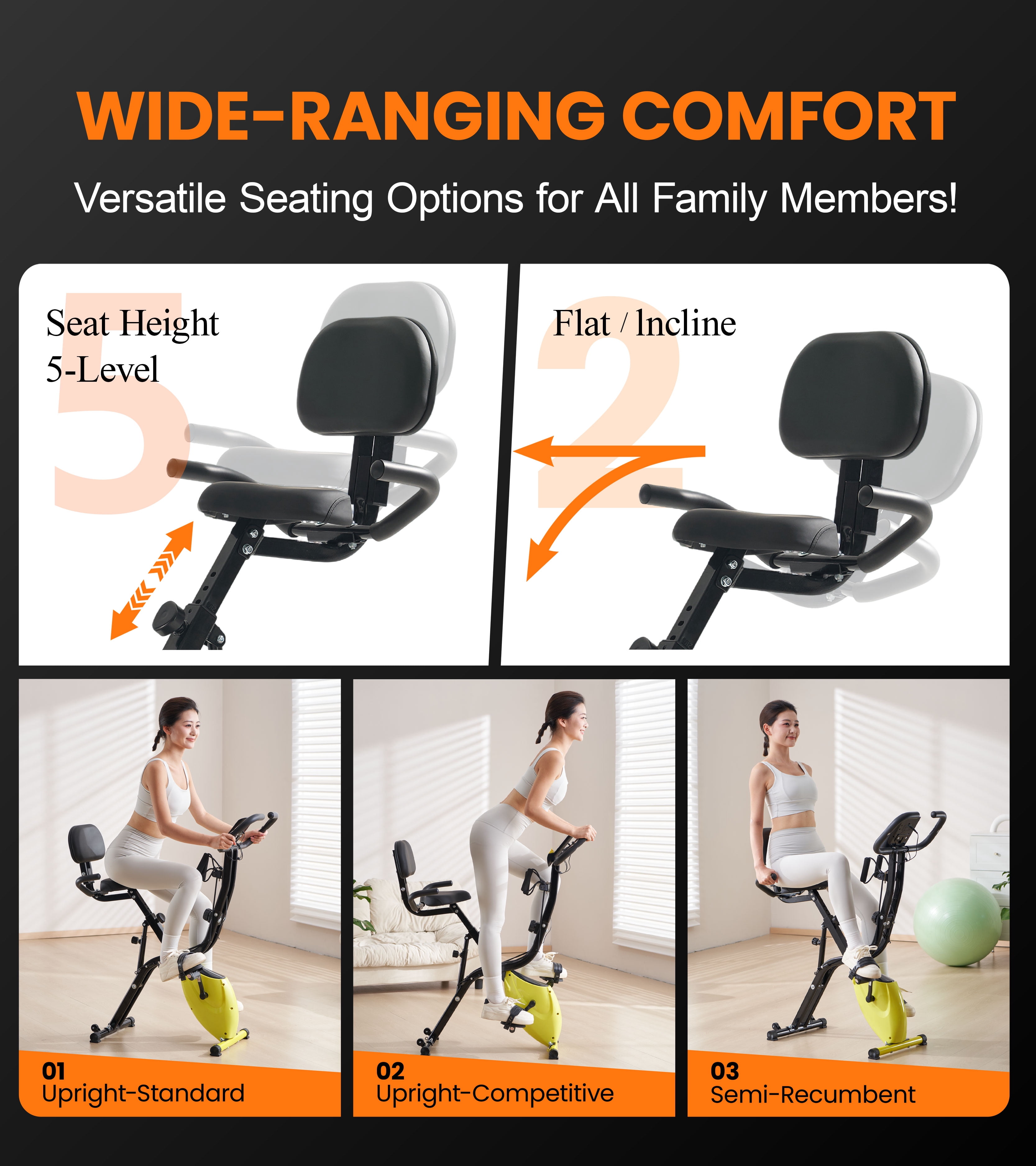YR Folding Exercise Bike 8 Levels Magnetic Resistance Fitness Equipment with LCD Display