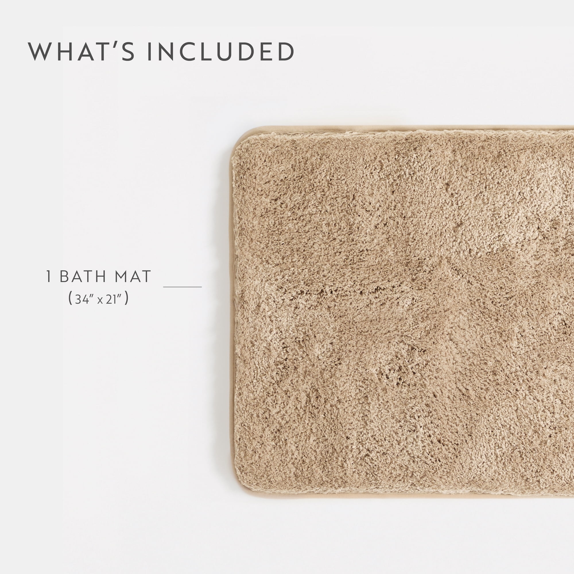 Plush Absorbent Bath Mat Rug with Anti-Skid Rubber Backing, 34 x 21, Tan, by Noble Linens