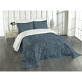thumbnail image 3 of Ambesonne Dark Garden Quilted Bedspread Set 3 Pcs, Abstract Flourishes, Queen Size, Dark Blue and Turquoise, 3 of 5