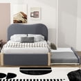 thumbnail image 2 of DreamBuck Full Size Upholstered Platform Bed Frame with Trundle, Modern Bed Frame with Cloud Shaped Headboard and Wood Supporting Feet, Full Size Bed Frame for Kids, Boys, Girls, No Box Spring Needed, 2 of 9