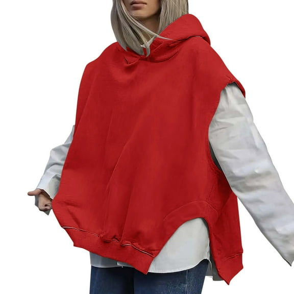 WEIYLL Hoodies for Women Trendy Solid Sleeveless Drawstring Oversized Red Womens Winter Clothes S
