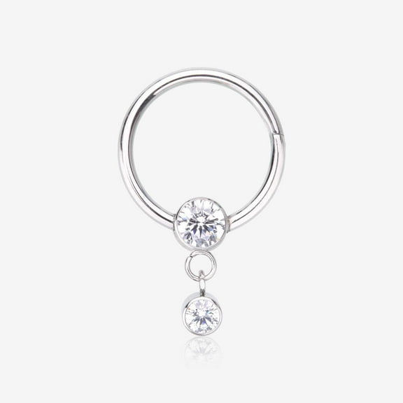 Simply Sparkly Dangle Gem Steel Clicker Hoop Ring