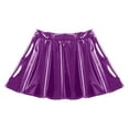 thumbnail image 5 of TiaoBug Women's Glossy PVC Leather Flared Skirt Pole Dance Holographic Zipper Pleated Mini Skirts Raves Clubwear Purple L, 5 of 7