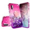 thumbnail image 3 of SOGA Cover Compatible for Samsung Galaxy Note 10 Case, Liquid Floating Quicksand Case with Diamond Ring Stand for Magnetic Car Mount - Purple on Pink, 3 of 5