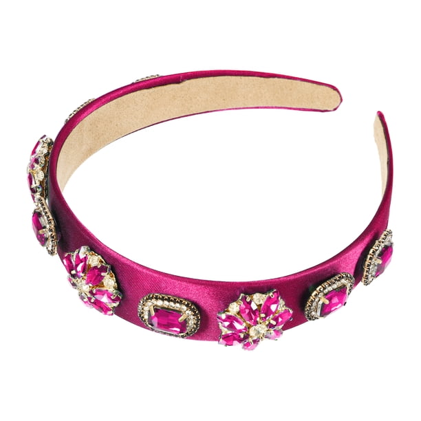 Bling Rhinestone Diadema Vintage Flores Rhinestone Rose Red Satin Wide Edge Diadema para mujer 5.12 x1.18