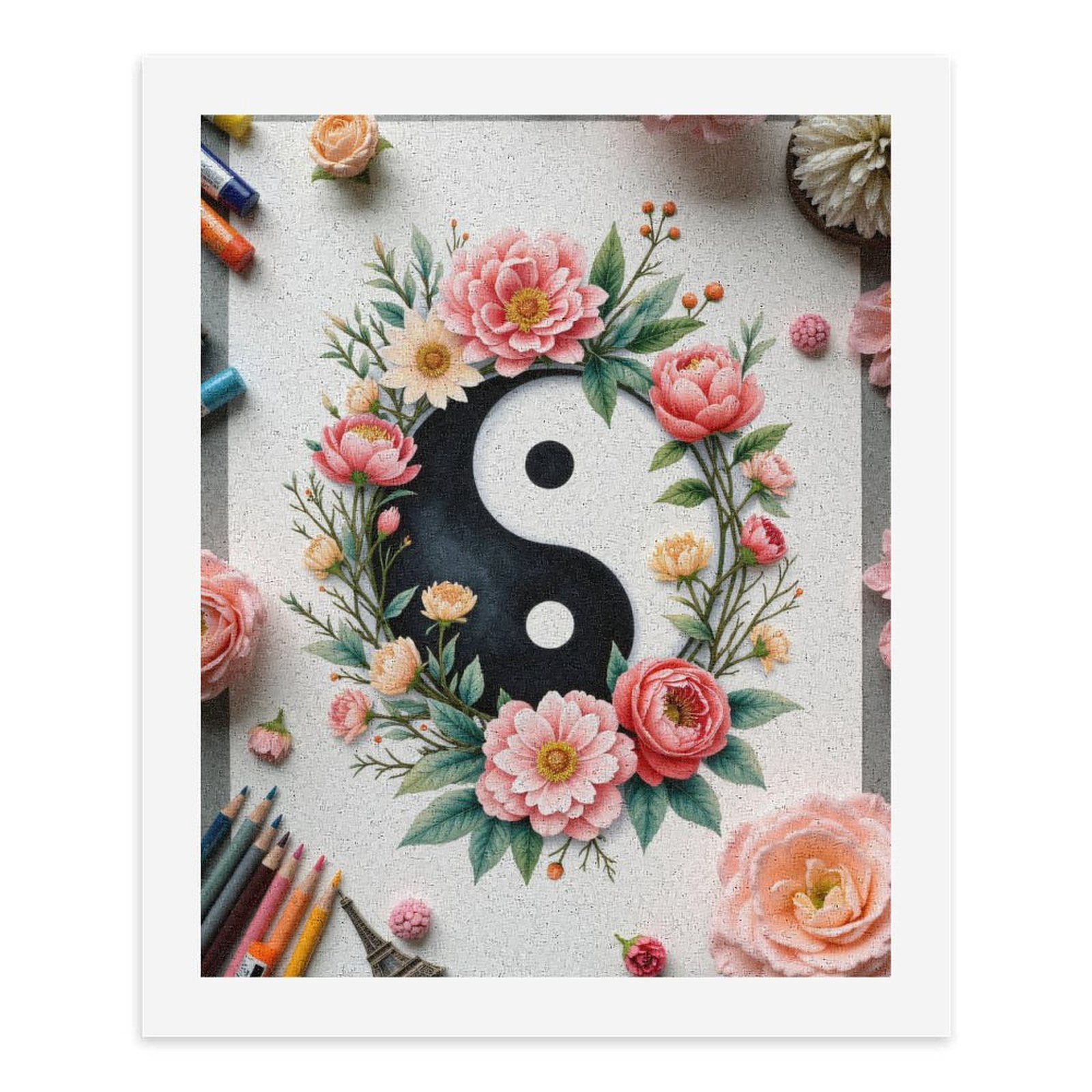 Paint By Numbers Kit for Adults Beginner - Yin Yang Floral Art Pastel Colors DIY Canvas Painting Kits for Adults, Frameless Paint By Number for Adults for Home Wall Decor 16x20 Inch