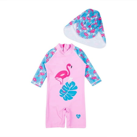 Summer Causal Infant Baby Kids Girl Swimsuit Bikini Hats 2PCS Long Sleeve Print Swimming Costume Swimwear Bathing