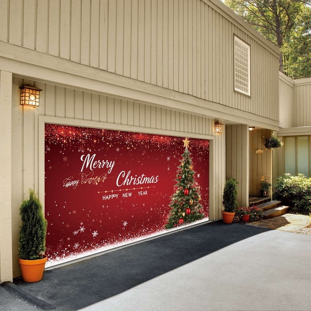 Large Festive Christmas Background Banner for Holiday Party Photography and Garage Door Decorations 7x16 Feet