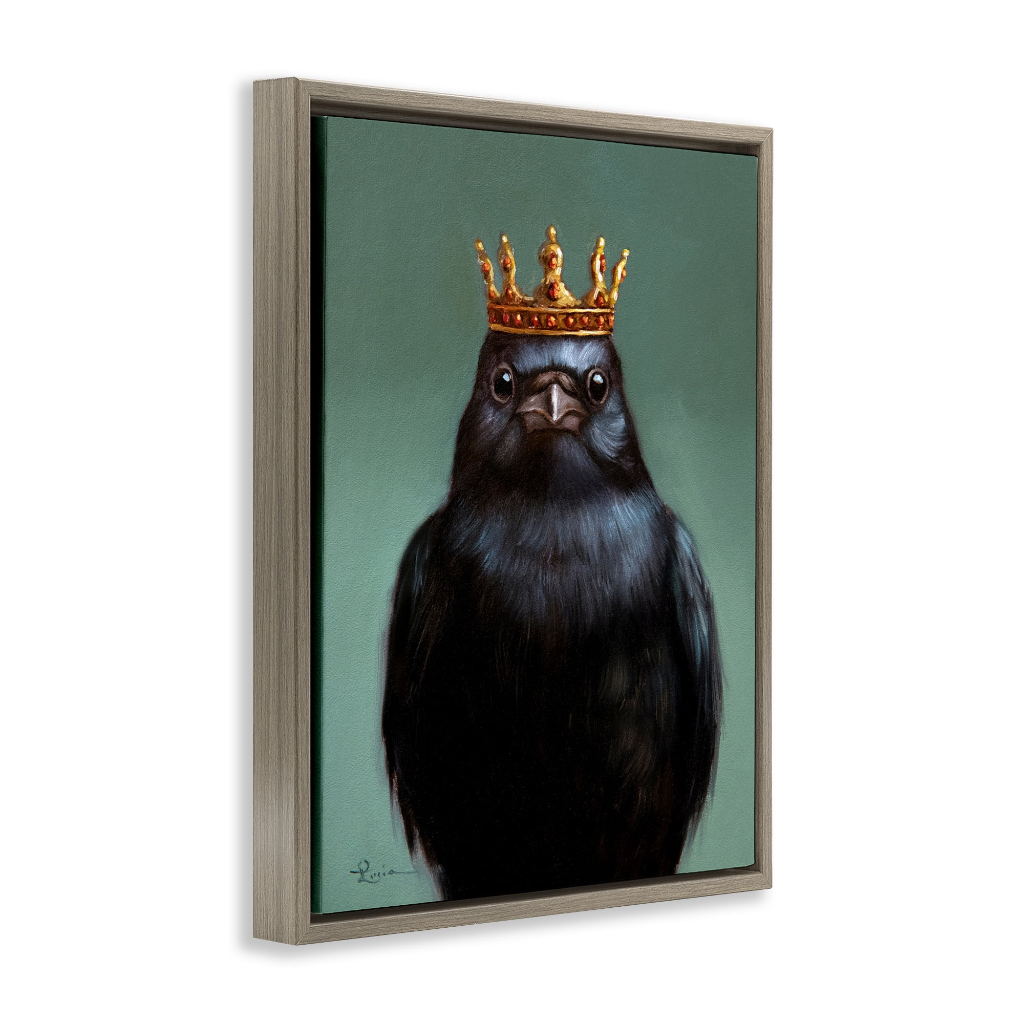 King Crow Portrait Brown Framed Floater Canvas Wall Art, design by Lucia Heffernan