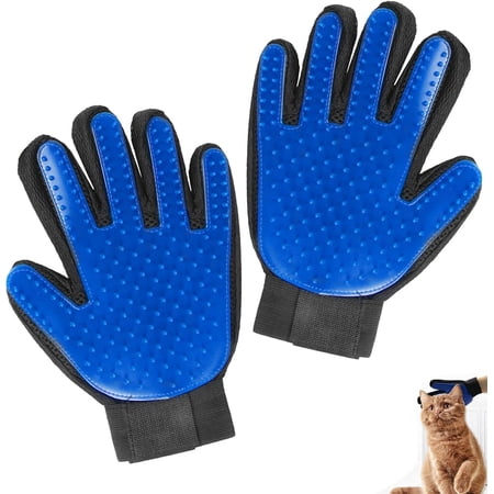 LQQBOX Pet Hair Remover Gloves - Gentle Shedding Brushes for Dogs, Cats & Horses with Long and Short Hair - 1 Pair (Blue)