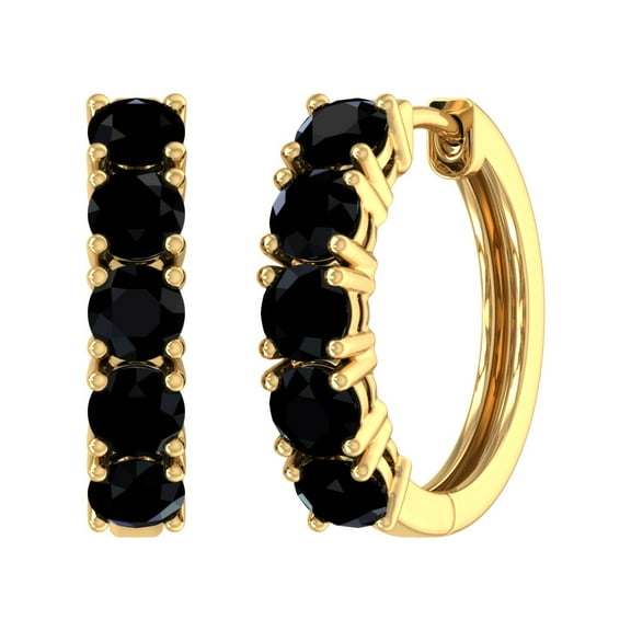 3 Carat (ctw) 10K Yellow Gold Round Black Diamond Ladies Huggies Hoop Earrings