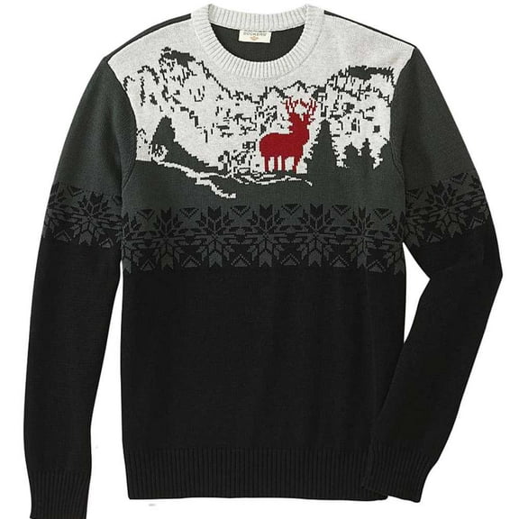 Dockers Mens Green & Black Scenic Reindeer Christmas Sweater XL