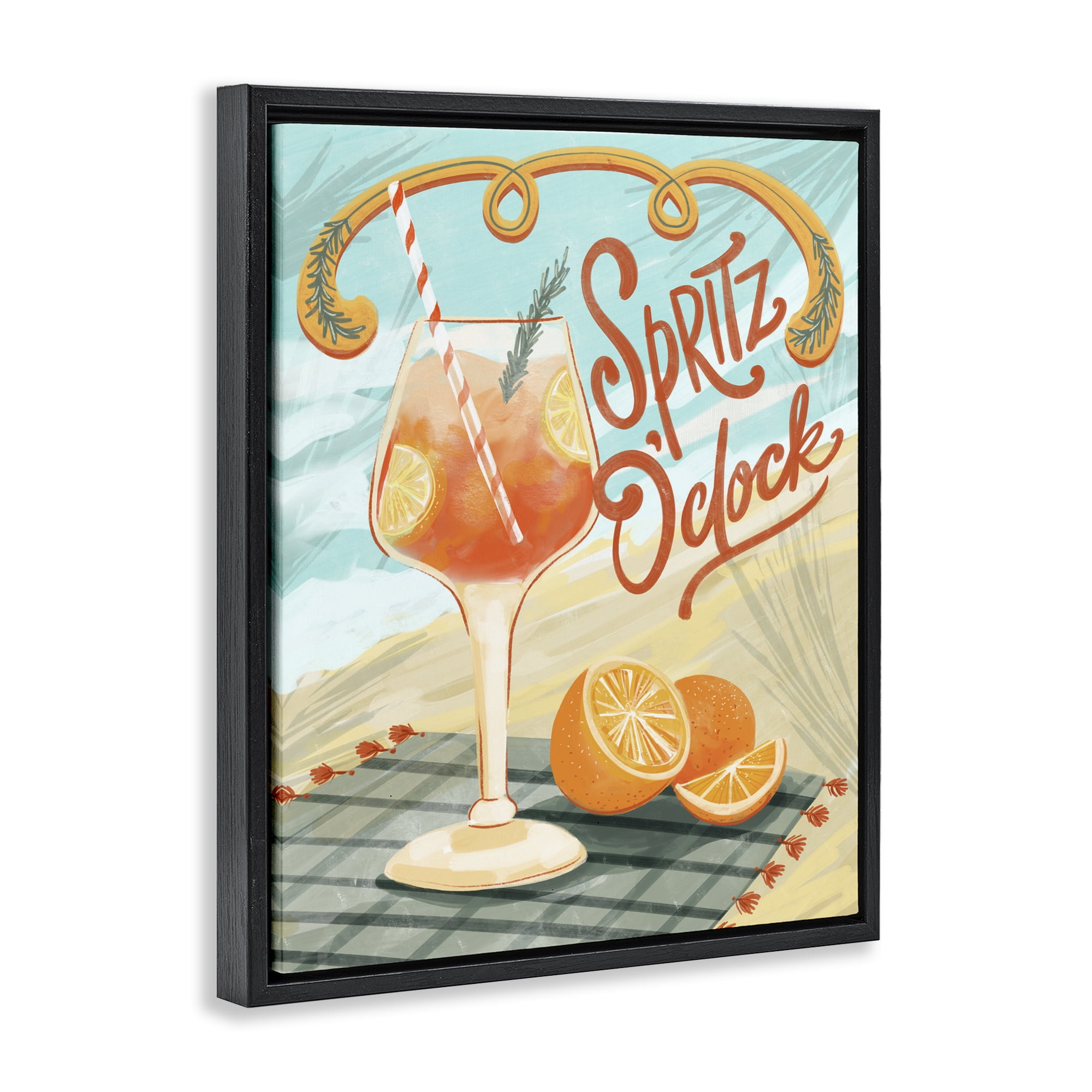 Stupell Industries Spritz O'Clock Citrus Cocktail Black Framed Floater Canvas Wall Art, design by Connie Summers