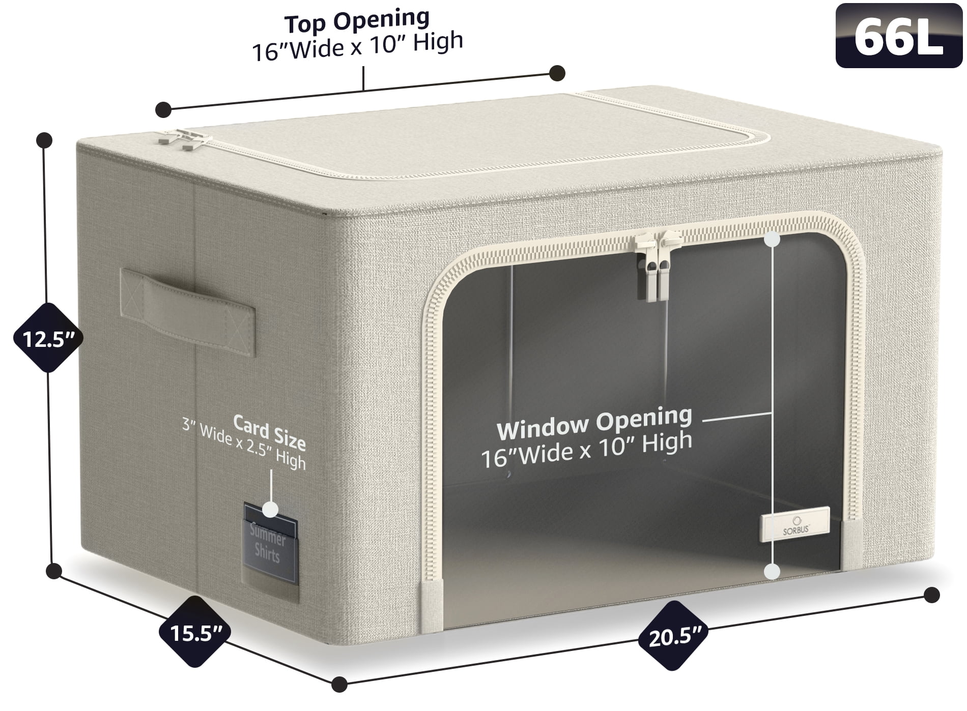 Sorbus Foldable Stackable Storage Bin Set, Divided Interior, Clear Window & Carry Handles, Organizer Baskets for Bedding & Clothes
