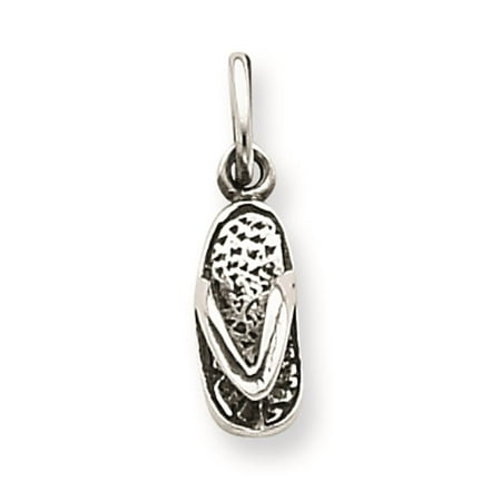 Sterling Silver Antiqued Flip Flop Polished Charm Pendant 15mmx5mm