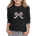 thumbnail image 2 of ZHOGXU Toddler Kids Girls T Shirts 3/4 Sleeve Round Neck Bow Print Stylish Comfortable Tee Top For Casual Daily Wear,Black,12-13 Years, 2 of 4
