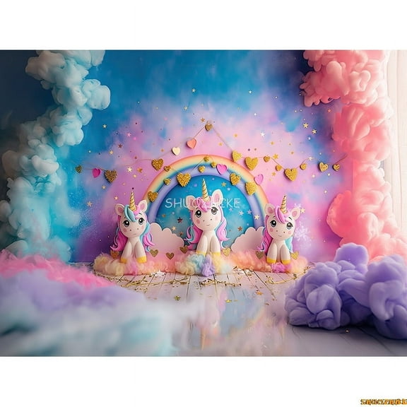s Birthday Party Photography Backdrops Props Unicorn Colorful Balloons Arch Newborn Baby Photo Background Props DF-06