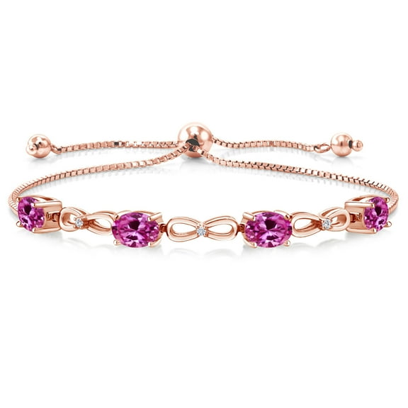 Gem Stone King 3.62 Ct Pink Created Sapphire E-F Lab Grown Diamond 18K Rose Gold Plated Silver Bracelet for Women